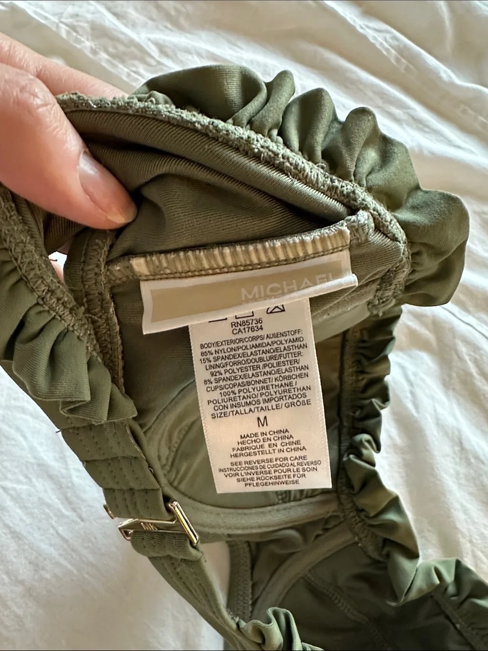 Michael Kors Olive Green Ruffle Bandeau Bikini Set - Women Swim size medium